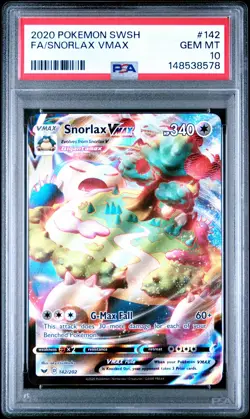 2020 POKEMON SWORD & SHIELD #142 FULL ART/SNORLAX VMAX PSA 10 - Image 1