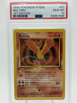 1999 Pokemon Fossil Moltres 1st Edition #27/62 Non Holo - Image 1
