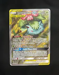 Pokemon TCG Venusaur & Snivy GX TAG TEAM SM229 Black Star Promo Full Art - Image 1
