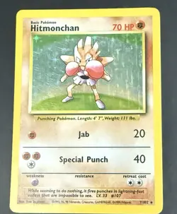 Hitmonchan 7/102 Base Set Holo Rare 1999 Pokemon Card LP - Image 1