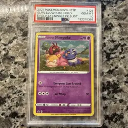 Galarian Slowpoke SWSH126 Holo Cosmos Evolving Skies PSA10 New Cert/Holo Bleed - Image 1
