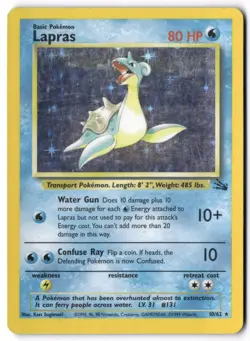 Pokemon Lapras 10/62 Holo Unlimited Holo Rare - Fossil - HP - Image 1
