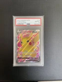 2020 Pokemon SWSH Full Art Pikachu V PSA 10 Gem Mint Vivid Voltage 170/185 Card - Image 1