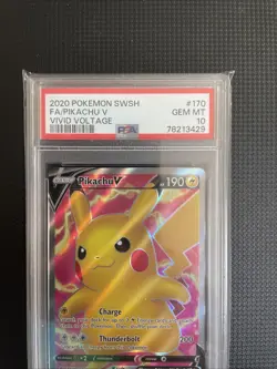 2020 Pokemon SWSH Full Art Pikachu V PSA 10 Gem Mint Vivid Voltage 170/185 Card - Image 2