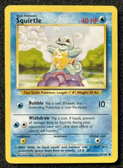 SQUIRTLE Pokemon 63/102 Base Set Common MP - Image 1