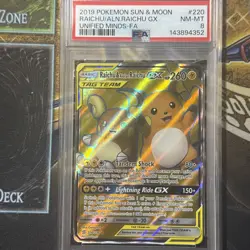 Pokemon Raichu & Alolan Raichu GX Full Art Holo 220/236 Sm-Unified Minds PSA 8 - Image 1