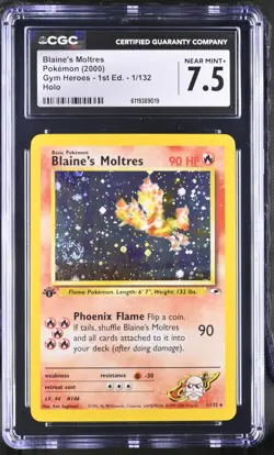 Blaine's Moltres 1/132 1st Edition Holo Pokemon Gym Heroes CGC 7.5 Swirl - Image 1