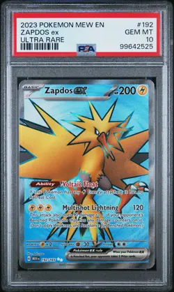 2023 Pokemon Mew 151 #192 Zapdos Ex Ultra Rare PSA 10 - Image 1