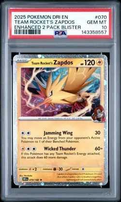 2025 Pokemon Destined Rivals #070 Team Rocket's Zapdos Enhanced PSA 10 - Image 1