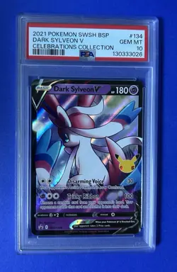 2021 Pokemon SWSH BSP DARK SYLVEON V Celebrations Collection #134 PSA 10 GEM MT - Image 1