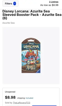 ☃ DISNEY Lorcana TCG: Azurite Sea: SLEEVED Booster Pack (1 PACK) - 12 Cards🎅🏾 - Image 2