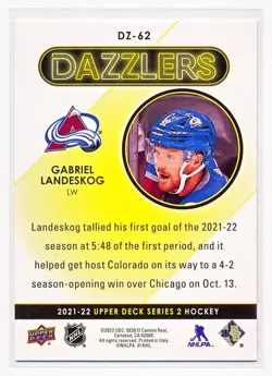 2021-22 Upper Deck Gabriel Landeskog Dazzlers Blue #DZ-62 Colorado Avalanche - Image 3