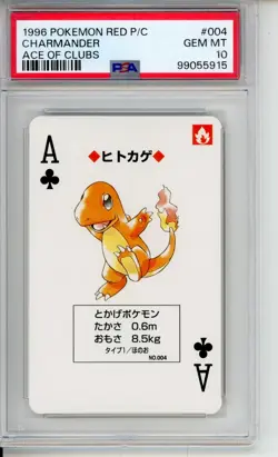 1996 Pokemon Red Playing Card Charmander Ace of Clubs PSA 10 - Image 1