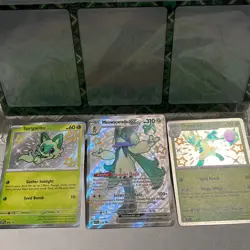Pokemon TCG Meowscarada ex SVP076 077 078 Paldean Fates Promo Set With Holder - Image 1