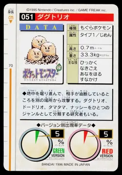Dugtrio No. 051 Green Bandai Carddass Series 1-2 G Pokemon Japanese Near Mint - Image 2