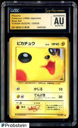 Yukina Suzuki Signed Sketched 1996 Pokemon JPN Pikachu Base CGC Auth AUTO 10 - Image 1