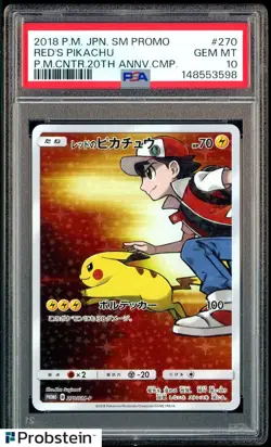 2018 Pokemon Japanese Promo Pokemon Center 20th Anniversary Red's Pikachu PSA 10 - Image 1