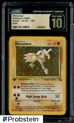 1996 Pokemon Fossil 1st Edition #7 Hitmonlee CGC 10 PRISTINE POP 10 - Image 1