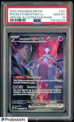 2025 Pokemon DRI EN Destined Rivals #231 Team Rocket's Mewtwo ex SIR PSA 10 - Image 1