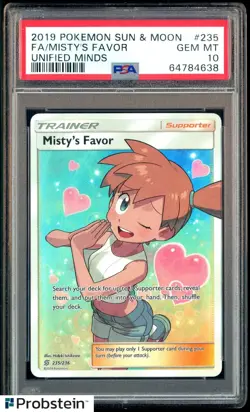 2019 Pokemon Sun & Moon Unified Minds #235 Full Art Misty's Favor PSA 10 - Image 1