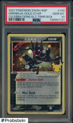 2021 Pokemon SWSH BSP Celebrations ETB #144 Greninja Gold Star PSA 10 GEM MINT - Image 1