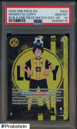 2025 ONE PIECE PROMOS BVB X ONE PIECE MATCH DAY 2025 #003 MONKEY D. LUFFY PSA 10 - Image 1