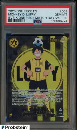2025 ONE PIECE PROMOS BVB X ONE PIECE MATCH DAY 2025 #003 MONKEY D. LUFFY PSA 10 - Image 1