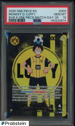2025 ONE PIECE PROMOS BVB X ONE PIECE MATCH DAY 2025 #003 MONKEY D. LUFFY PSA 10 - Image 1
