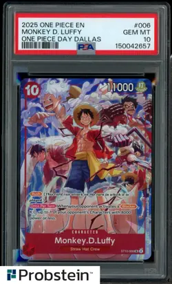 2025 One Piece EN One Piece Day Dallas #006 Monkey D Luffy PSA 10 GEM MINT - Image 1