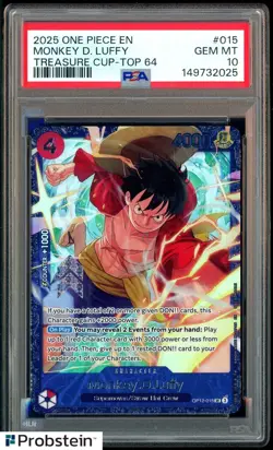 2025 One Piece EN Treasure Cup Top 64 #015 Monkey D. Luffy PSA 10 GEM MINT - Image 1