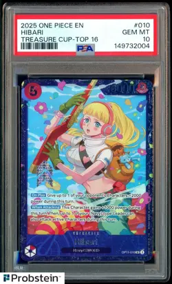 2025 One Piece EN Treasure Cup Top 16 #010 Hibari PSA 10 GEM MINT - Image 1
