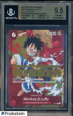2022 ONE PIECE PROMOS SUPER PRE-RELEASE-WINNER #P001 MONKEY D. LUFFY BGS 9.5 - Image 1