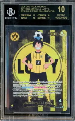 2025 BVB X ONE PIECE MATCH DAY PROMOS #003 MONKEY D. LUFFY BGS 10 BLACK LABEL - Image 1