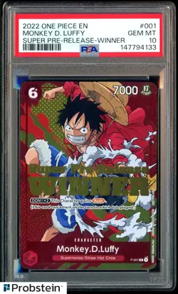 2022 One Piece EN Super Pre-Release Winner #001 Monkey D Luffy PSA 10 GEM MINT - Image 1