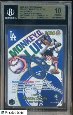 2025 One Piece Promos Dodgers X One Piece Night Monkey D. Luffy BGS 10 PRISTINE - Image 1