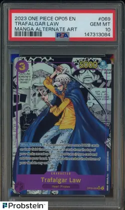 2023 One Piece OP05 EN Manga Alternate Art #069 Trafalgar Law PSA 10 GEM MINT - Image 1