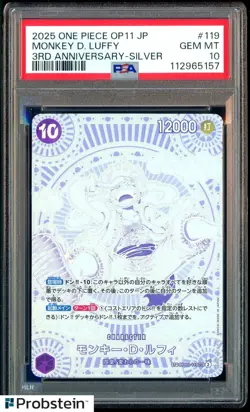 2025 ONE PIECE JPN OP11 MONKEY D LUFFY 3RD ANNIVERSARY SILVER OP05-119 PSA 10 - Image 1