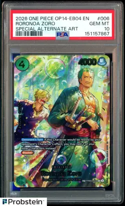 2026 One Piece OP14-EB04 EN Special Alternate Art #006 Roronoa Zoro PSA 10 - Image 1