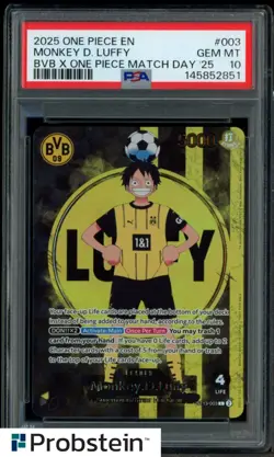 2025 ONE PIECE PROMOS BVB X ONE PIECE MATCH DAY 2025 #003 MONKEY D. LUFFY PSA 10 - Image 1