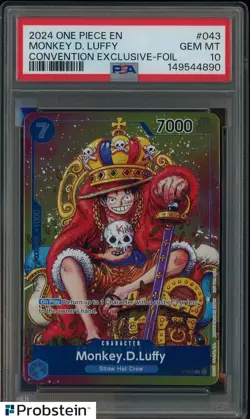 2024 One Piece EN Convention Exclusive Foil #043 Monkey D. Luffy PSA 10 GEM MINT - Image 1