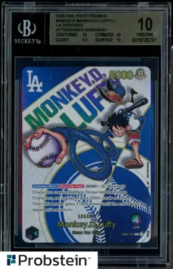 2025 One Piece Promos Dodgers X One Piece Night Monkey D. Luffy BGS 10 PRISTINE - Image 1