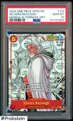 2024 One Piece OP08 EN Manga Alternate Art #118 Silvers Rayleigh PSA 10 GEM MINT - Image 1