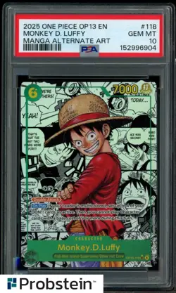 2025 One Piece OP13 EN Manga Alternate Art #118 Monkey D. Luffy PSA 10 GEM MINT - Image 1