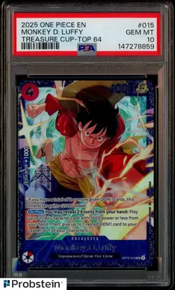 2025 One Piece EN Treasure Cup Top 64 #015 Monkey D. Luffy PSA 10 GEM MINT - Image 1