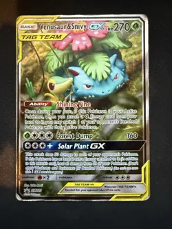 Pokemon TCG Venusaur & Snivy GX TAG TEAM SM229 Black Star Promo Full Art NM - Image 1