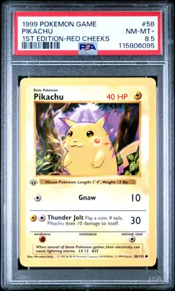1999 POKEMON GAME 1ST EDITION-RED CHEEKS #58 PIKACHU PSA 8.5 - Image 1