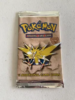 1999 Pokemon Fossil Unlimited Booster Pack Zapdos Artwork Factory Sealed WOTC - Image 1