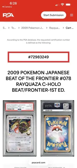Pokemon Rayquaza C 078/100 Pt3 Beat of the Frontier Holo 1st Ed PSA 10 100 HP - Image 3