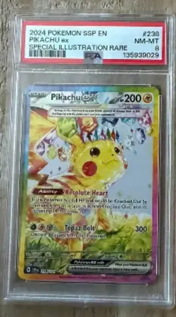 2024 Pokemon TCG Sv08 Surging Sparks Pikachu ex 238/191 SAR Holo EN PSA 8 - Image 1