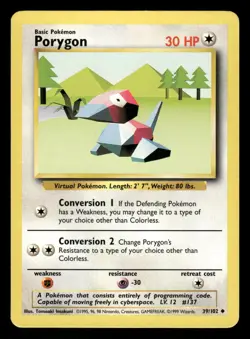 Porygon 39/102 NM Uncommon Base Set Unlimited 1999 Pokemon TCG - Image 1